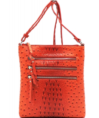 Ostrich Multi Zipper Crossbody Bag OS093 TANGERINE